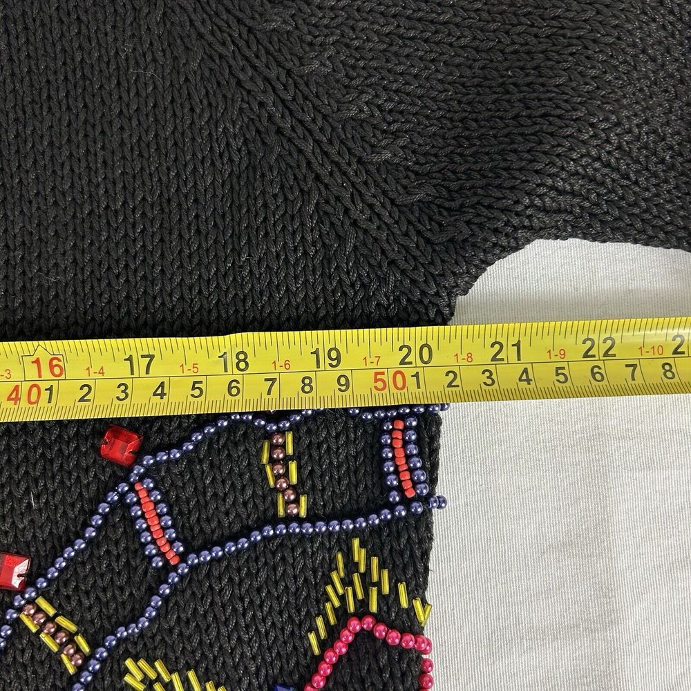Vintage New York‎ News 1980s Boxy Beaded Black Cardigan Sweater Medium - Picture 7 of 11